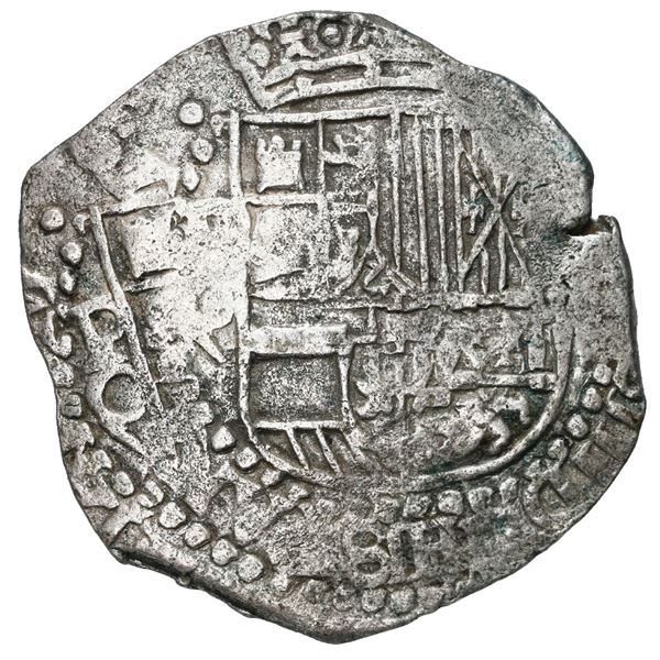 Potosi, Bolivia, cob 8 reales, Philip III, assayer Q, Grade 1.