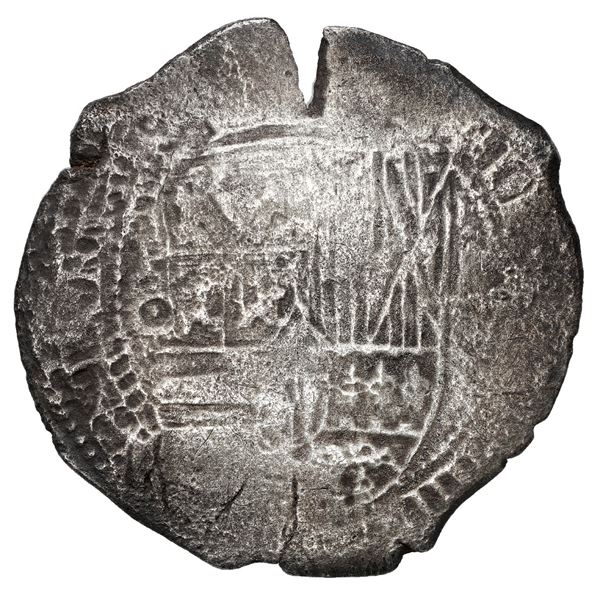 Potosi, Bolivia, cob 8 reales, 1650 O, with crowned-F (Mastalir Fa2-x) countermark on cross, rare, M