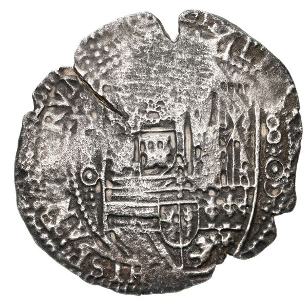 Potosi, Bolivia, cob 8 reales, 1650 O, with crowned-L (Mastalir Laa) countermark on cross, Mastalir 