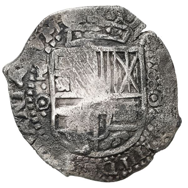 Potosi, Bolivia, cob 8 reales, 1650 O, with crowned-L (Mastalir Laa) countermark on cross, Mastalir