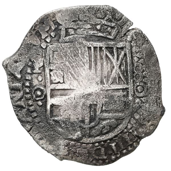 Potosi, Bolivia, cob 8 reales, 1650 O, with crowned-L (Mastalir Laa) countermark on cross, Mastalir 