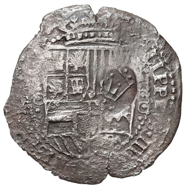 Potosi, Bolivia, cob 8 reales, 1650 O, with crowned-PH (Mastalir PHb-ao) countermark on shield, rare