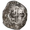 Image 2 : Potosi, Bolivia, cob 8 reales, 1650 O, with crude-arms (Mastalir CL) countermark on cross, very rare