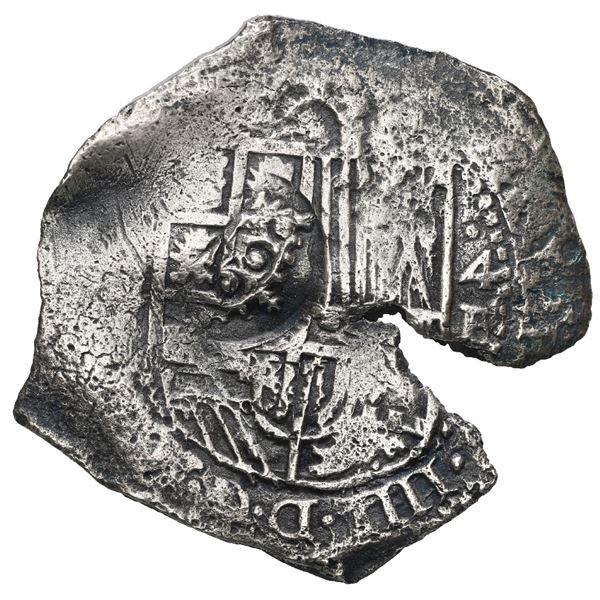 Potosi, Bolivia, cob 4 reales, 1651 E, with crowned F or T countermark on shield, rare, Mastalir Pla