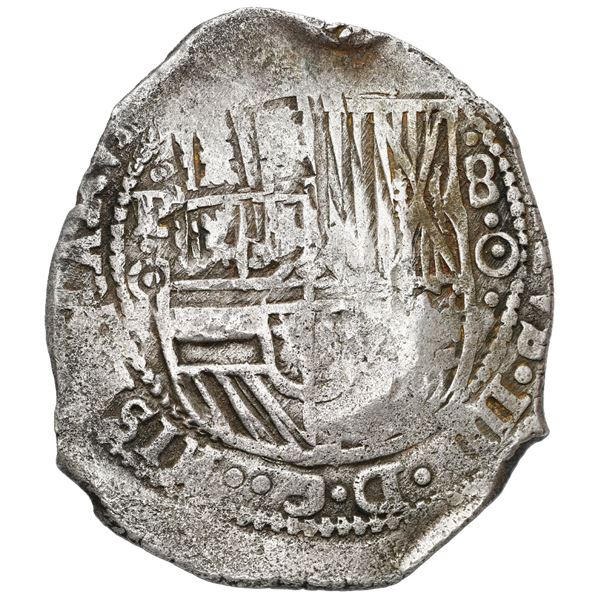 Potosi, Bolivia, cob 8 reales, (1650) O, with uncommon crown-alone (Mastalir K1b) countermark on cro