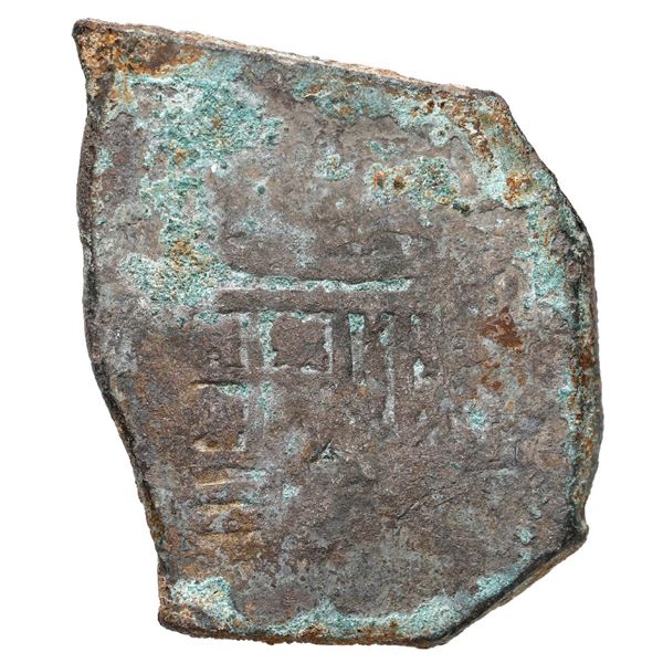 Mexico City, Mexico, cob 8 reales, Charles II, assayer not visible, encrusted (as found), ex-Fisher.