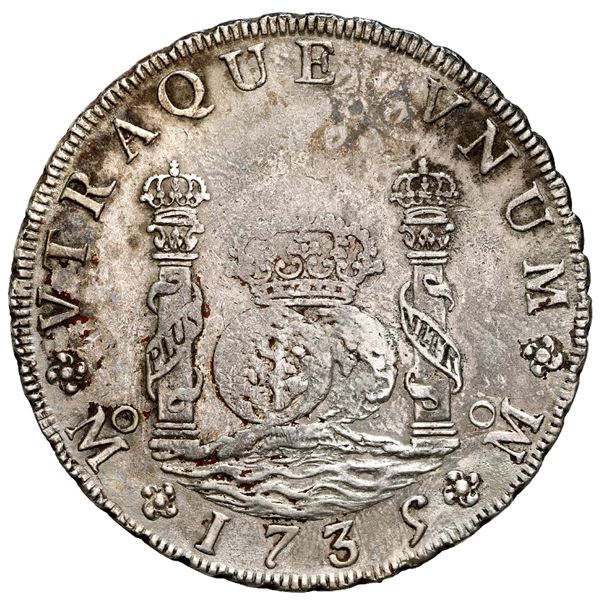 Mexico City, Mexico, pillar 8 reales, Philip V, 1735 MF, NGC AU details / saltwater damage, cleaned
