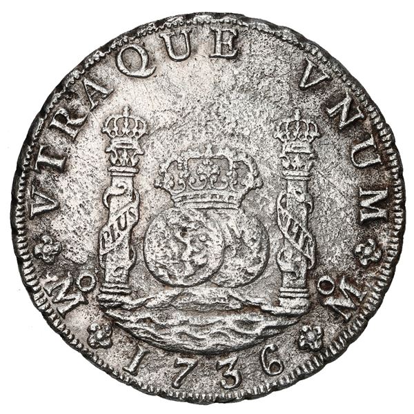 Mexico City, Mexico, pillar 8 reales, Philip V, 1736 MF.