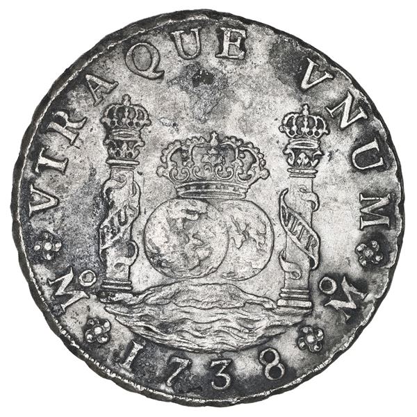 Mexico City, Mexico, pillar 8 reales, Philip V, 1738 MF.