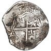 Image 2 : Potosi, Bolivia, cob 8 reales, 1651 E, crowned-L (Mastalir Lbb) countermark on shield.
