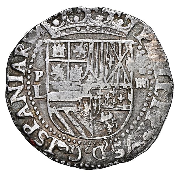 Potosi, Bolivia, cob 4 reales, Philip II, assayer L (1st period) to left, rare, NGC XF details / rev