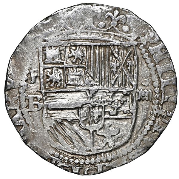 Potosi, Bolivia, cob 4 reales, Philip II, assayer B (1st period), NGC AU details / cleaned.