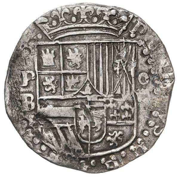 Potosi, Bolivia, cob 4 reales, Philip II, assayer B (3rd period).