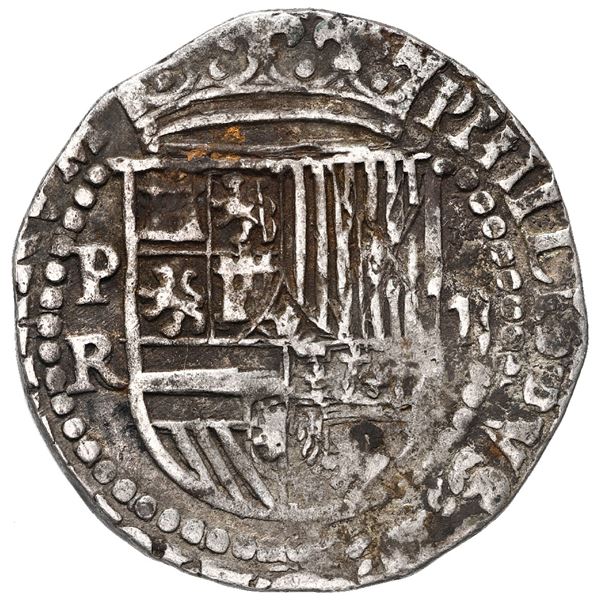 Potosi, Bolivia, cob 2 reales, Philip II, assayer R (Rincon).