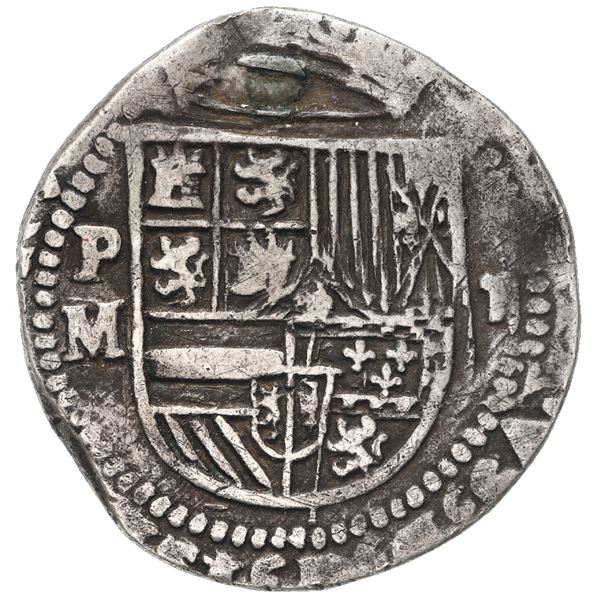 Potosi, Bolivia, cob 2 reales, Philip II, assayer M/R to left, very rare.
