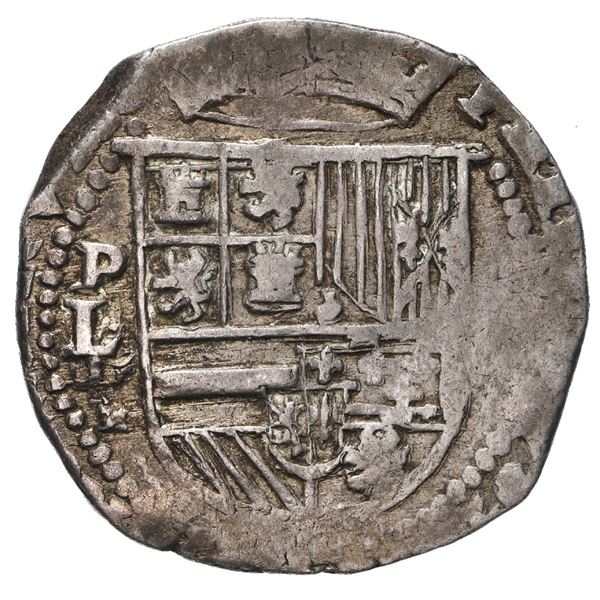 Potosi, Bolivia, cob 2 reales, Philip II, assayer L/L over erased M(?) below mintmark P to left, rar