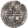 Image 2 : Potosi, Bolivia, cob 2 reales, Philip II, assayer L over erasure below mintmark P to left.