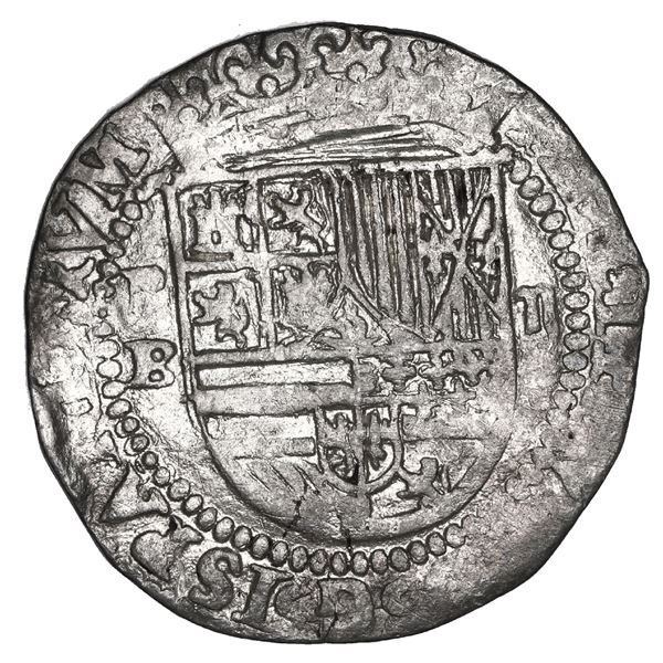 Potosi, Bolivia, cob 2 reales, Philip II, assayer B (1st period), NGC XF 40.