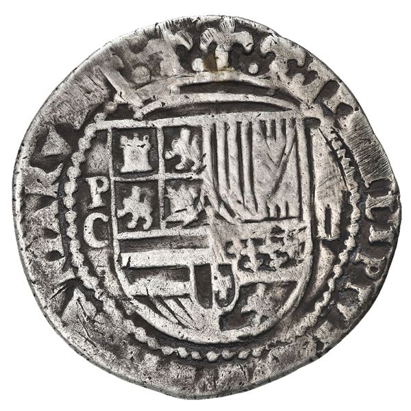 Potosi, Bolivia, cob 2 reales, Philip II, assayer C (no erasure), very rare.