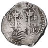 Image 1 : Potosi, Bolivia, cob 8 reales, 1655 E, PH at top, denomination 8 above cross.