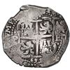 Image 2 : Potosi, Bolivia, cob 8 reales, 1655 E, PH at top, denomination 8 above cross.