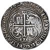 Image 2 : Potosi, Bolivia, cob 8 reales Royal (galano), 1656 E, PH at top, pomegranate above cross, rare, NGC 