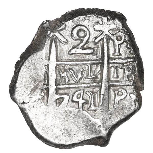 Potosi, Bolivia, cob 2 reales, 1741 P, NGC MS 64, finest and only example in NGC census.