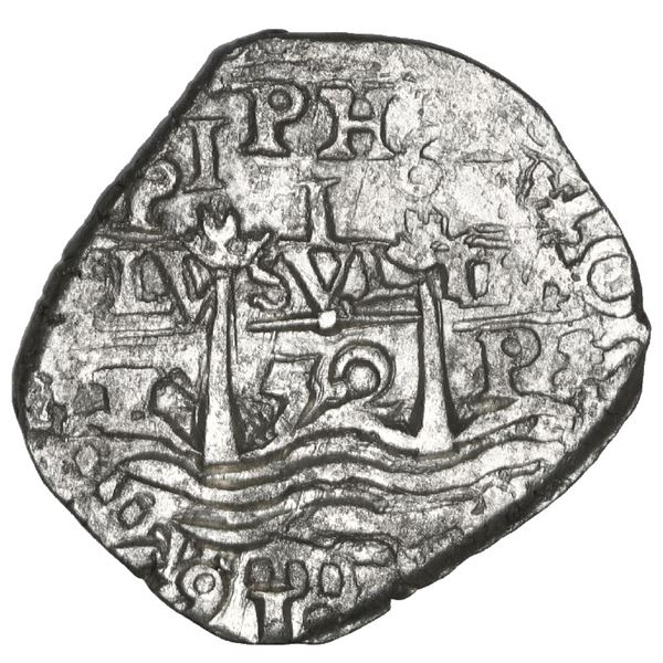 Potosi, Bolivia, cob 1 real, 1652 E post-transitional, 1-PH-6 at top, NGC AU 58, finest known in NGC