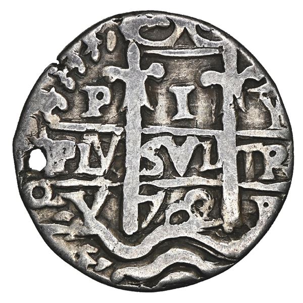 Potosi, Bolivia, cob 1 real Royal (galano), 1702 Y, very rare, NGC VF details / holed.