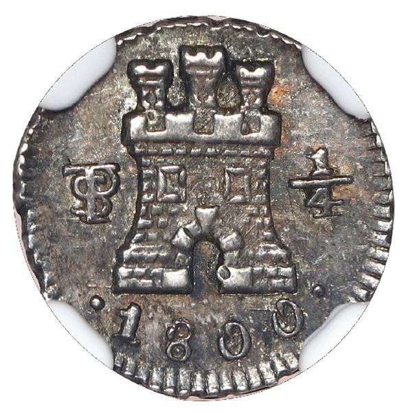 Potosi, Bolivia, 1/4 real, Charles IV, 1800, NGC MS 62.