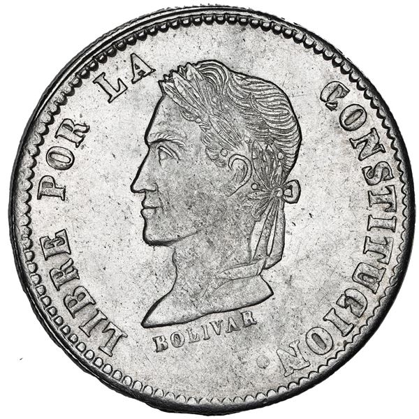 Potosi, Bolivia, 4 soles, 1859 FJ, inverted V for A in BOLIVAR, NGC MS 61.