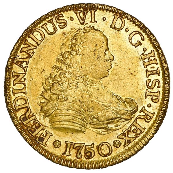 Santiago, Chile, gold bust 4 escudos, Ferdinand VI, 1750/5 J, NGC MS 61 PL / La Luz (1752), ex-Sothe