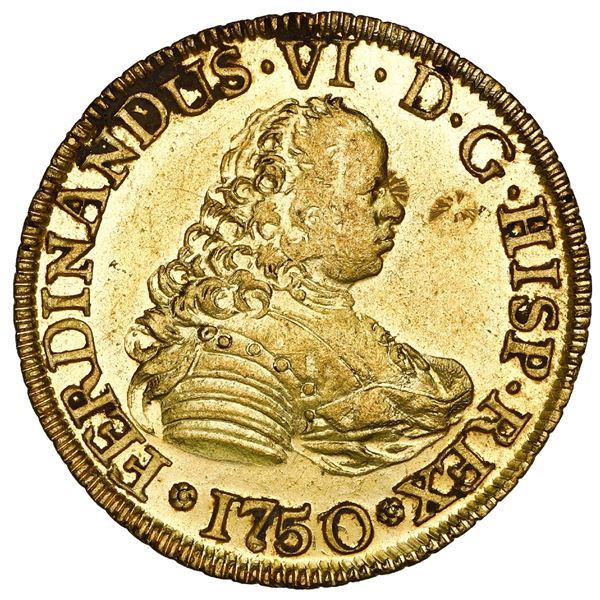 Santiago, Chile, gold bust 4 escudos, Ferdinand VI, 1750/5 J, NGC MS 61 / La Luz (1752), ex-Sotheby'