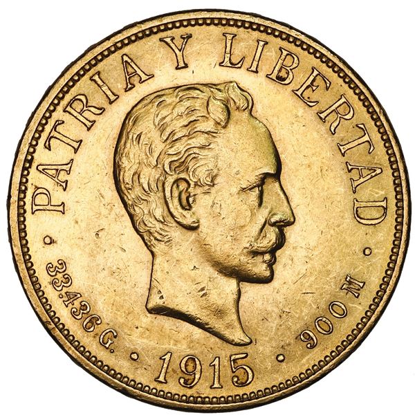 Cuba (struck at the Philadelphia mint), gold 20 pesos, 1915, NGC MS 61.