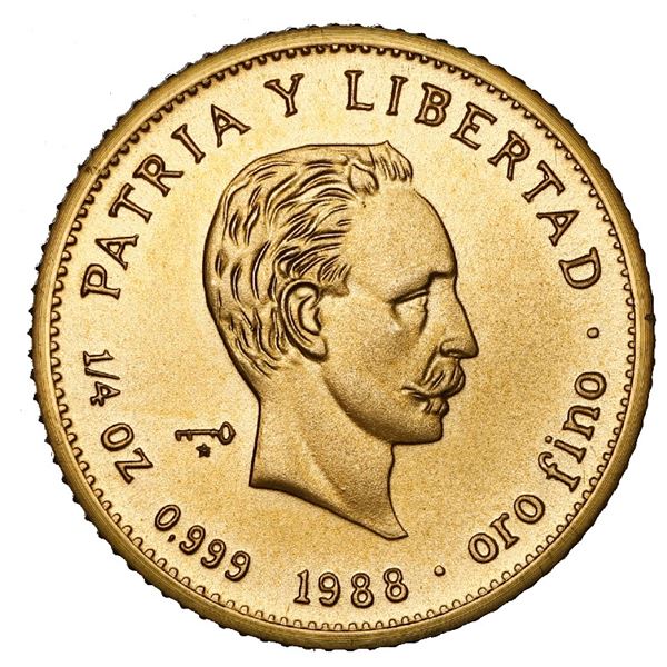 Cuba, gold 25 pesos, 1988, Jose Marti, NGC MS 69 ("top pop").