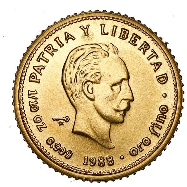 Cuba, gold 10 pesos, 1988, Jose Marti, NGC MS 69.