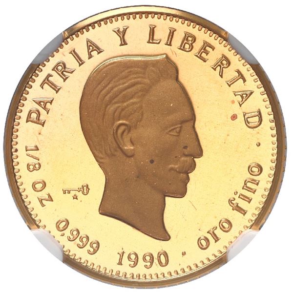 Cuba, gold 15 pesos, 1990, Jose Marti, NGC PF 68 Ultra Cameo, ex-Rudman (stated on label).