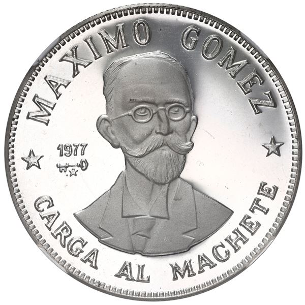 Cuba, proof silver 20 pesos, 1977, Maximo Gomez, NGC PF 67 Ultra Cameo.
