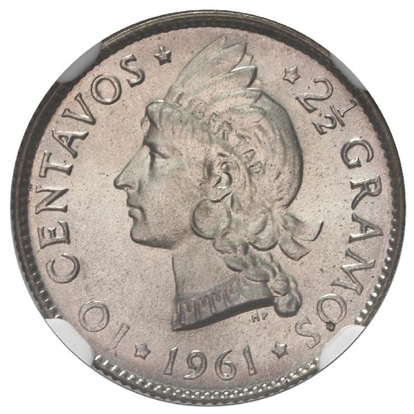 Dominican Republic, silver 10 centavos, 1961, NGC MS 67 ("top pop"), ex-Rudman.