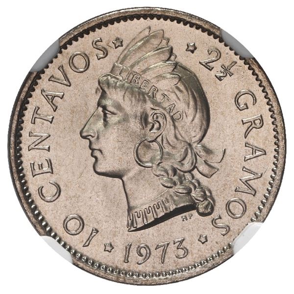 Dominican Republic, copper-nickel 10 centavos, 1973, NGC MS 68 ("top pop"), ex-Rudman.