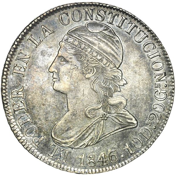 Quito, Ecuador, 8 reales, 1846 GJ, rare, NGC AU 55.