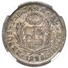 Image 2 : El Salvador, 2 reales, zigzag test mark (Type II, 1834-5) on obverse of Lima, Peru, 2 reales, 1828 J