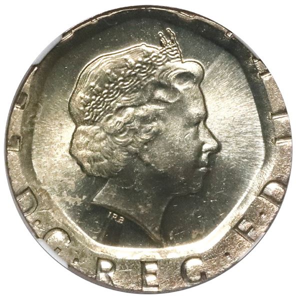 Great Britain, 20 pence, Elizabeth, 1998, NGC Mint Error MS 65, struck on foreign planchet.