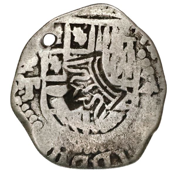 Guatemala, 2 reales  moclon,  crown countermark (1662, Perez Longo Type A) on shield side of a Potos