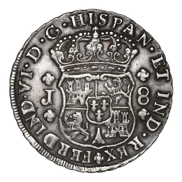 Guatemala, pillar 8 reales, Ferdinand VI, 1758 J, NGC XF 45.