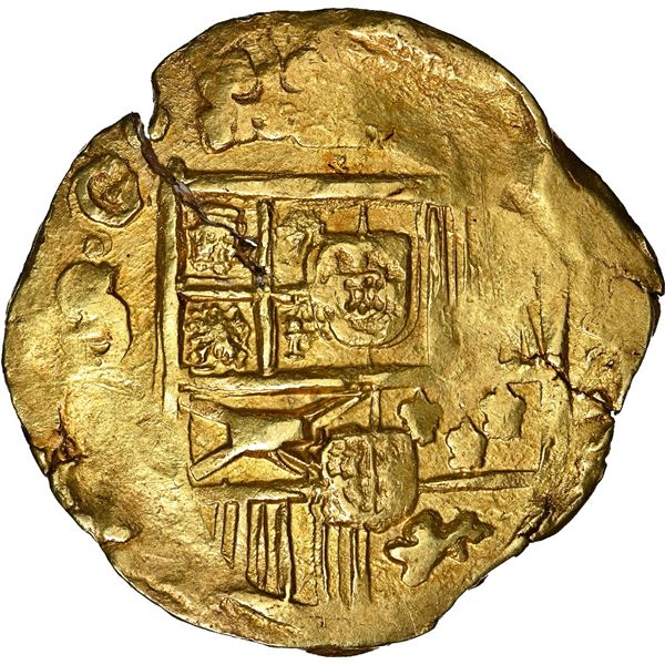 Seville, Spain, gold cob 8 escudos, Charles II, 1698/7 M, NGC MS 63 ("top pop"), ex-J.O.B., Calico O