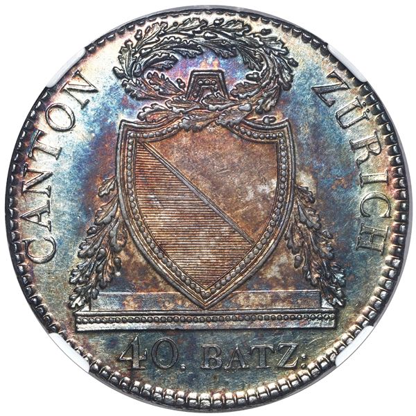 Zurich, Swiss Cantons, 40 batzen, 1813 B, NGC MS 64.