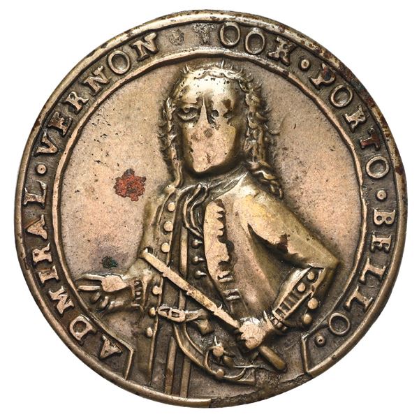 Great Britain, small copper alloy Admiral Vernon medal, Vernon / Porto Bello, 1739, ex-Adams, ex-Cha