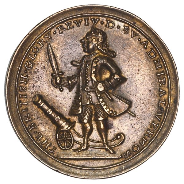 Great Britain, small copper alloy Admiral Vernon medal, Vernon and cannon / Porto Bello, 1739, ex-Ad