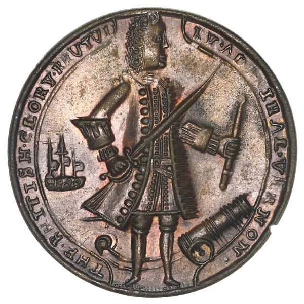 Great Britain, small copper alloy Admiral Vernon medal, Vernon with cannon and ship / Porto Bello, 1